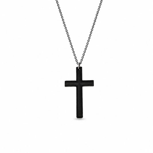 Matte Black Cross Necklace – Unisex Everyday Accessory