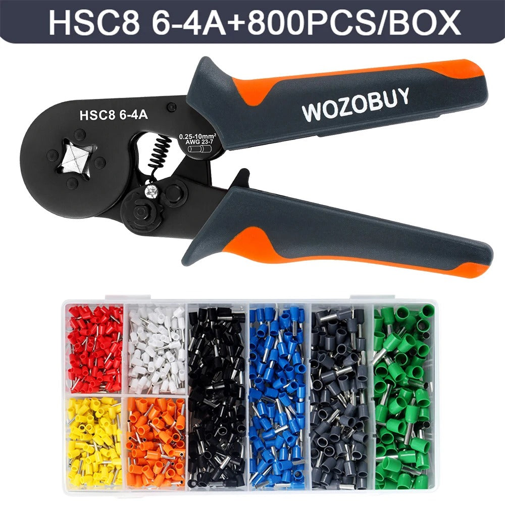 self-Adjusting Ratchet Ferrule Crimping Tool Kit for Electrical Wire Connectors