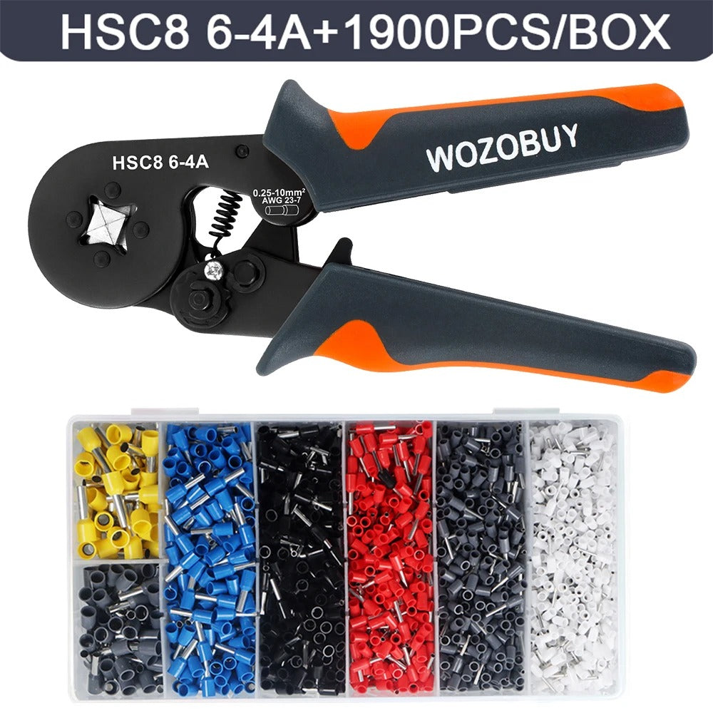 self-Adjusting Ratchet Ferrule Crimping Tool Kit for Electrical Wire Connectors