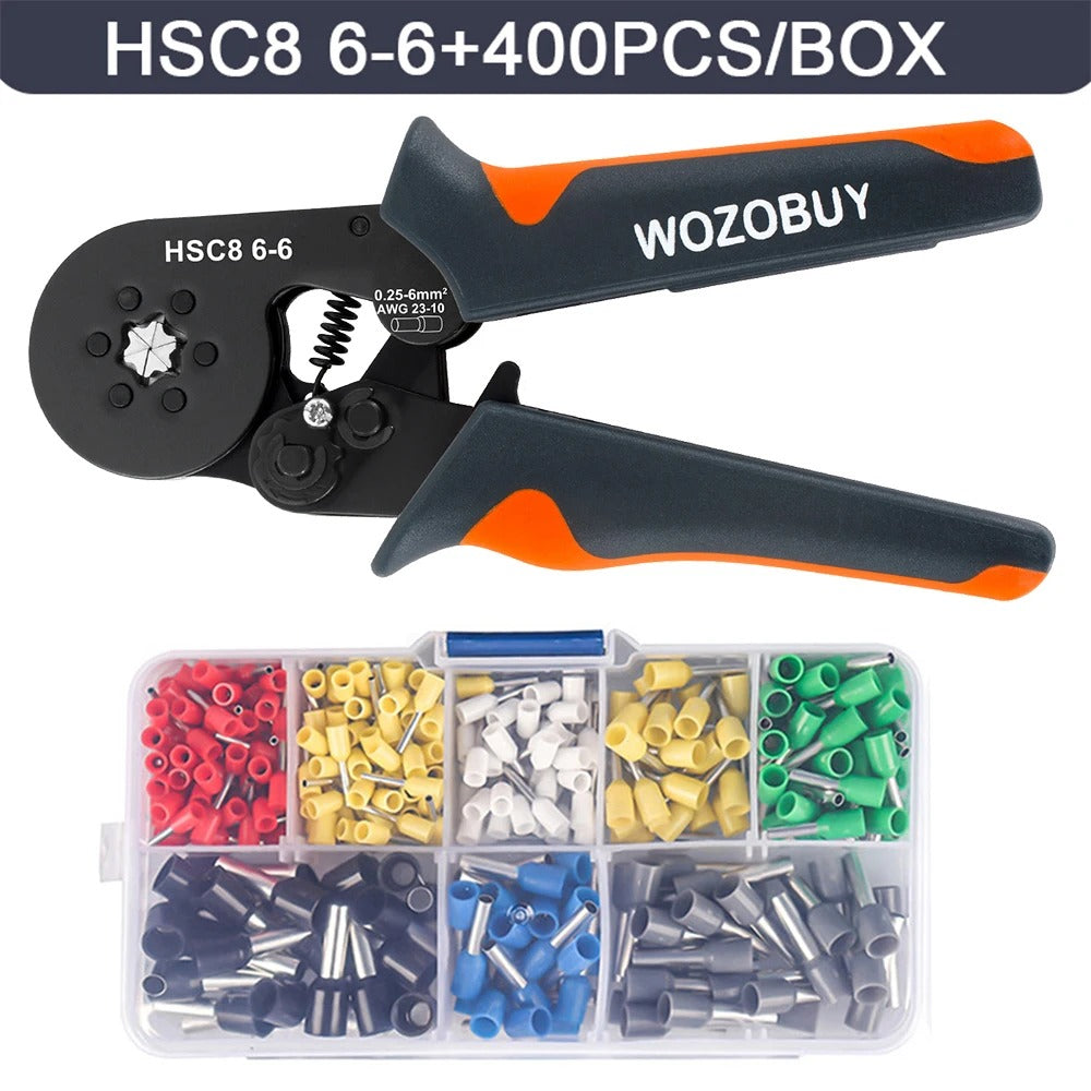 self-Adjusting Ratchet Ferrule Crimping Tool Kit for Electrical Wire Connectors