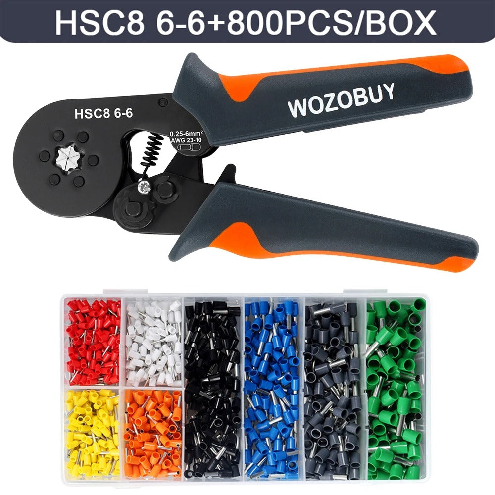 self-Adjusting Ratchet Ferrule Crimping Tool Kit for Electrical Wire Connectors