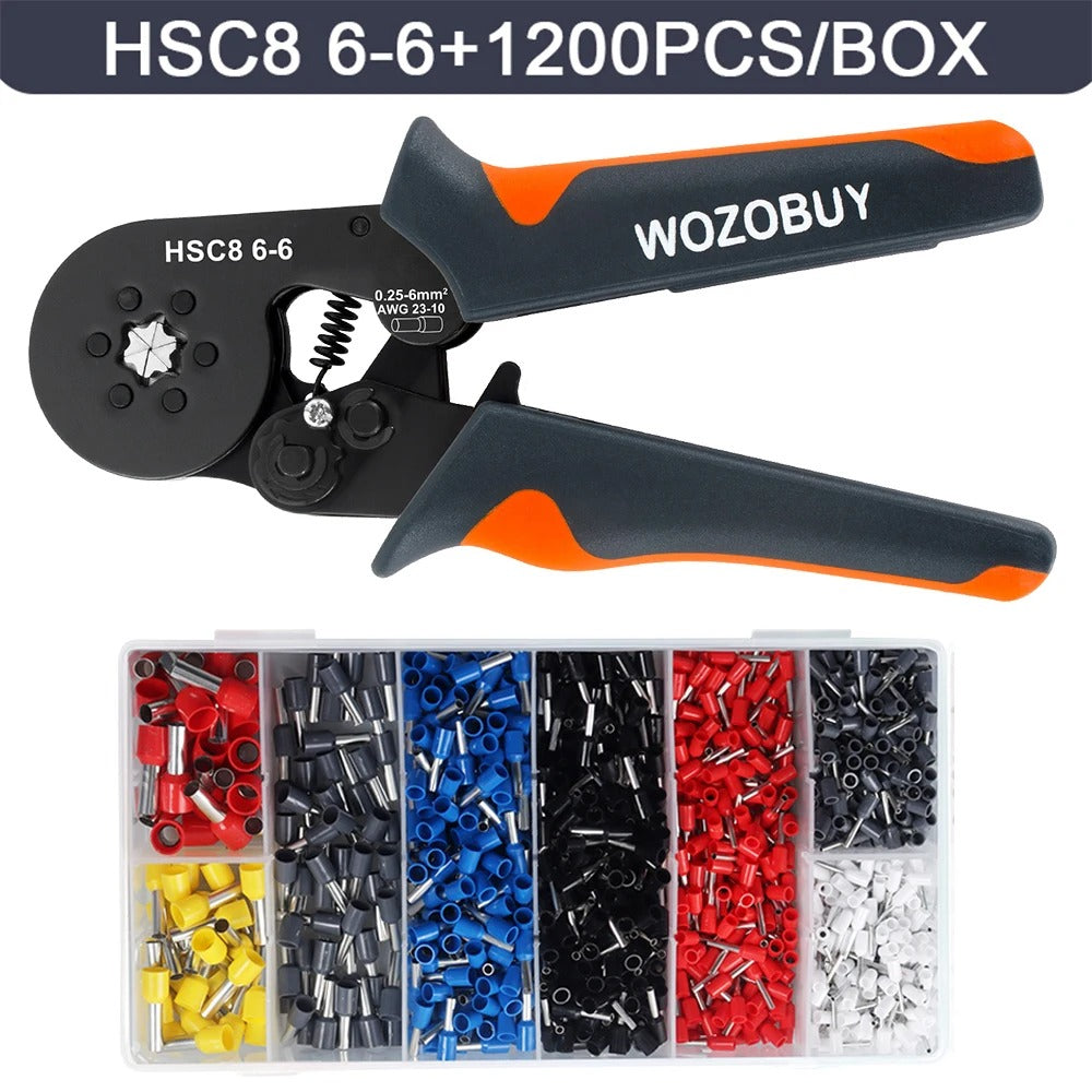 self-Adjusting Ratchet Ferrule Crimping Tool Kit for Electrical Wire Connectors
