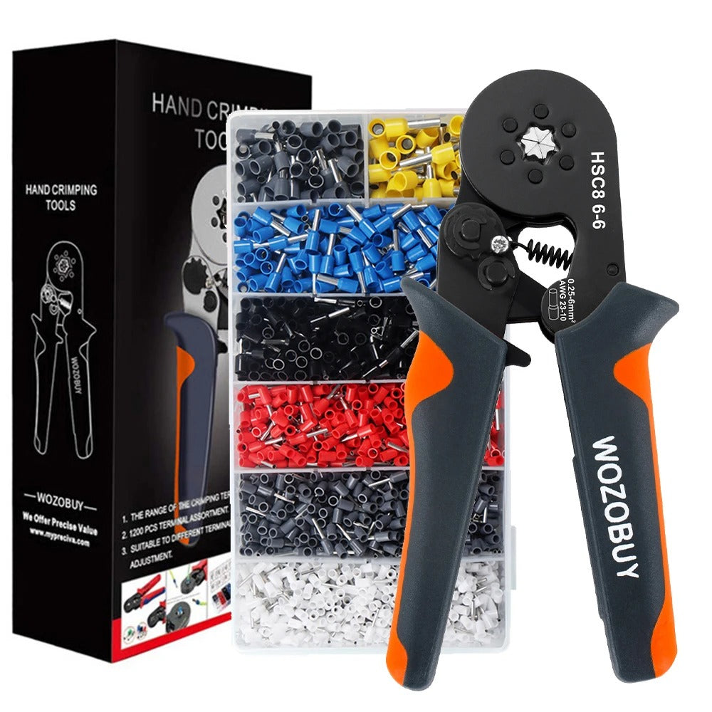 self-Adjusting Ratchet Ferrule Crimping Tool Kit for Electrical Wire Connectors