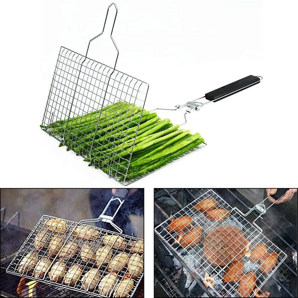 Stainless Steel Non-Stick BBQ Grill Basket–Perfect for Meat Vegetables & Steak.