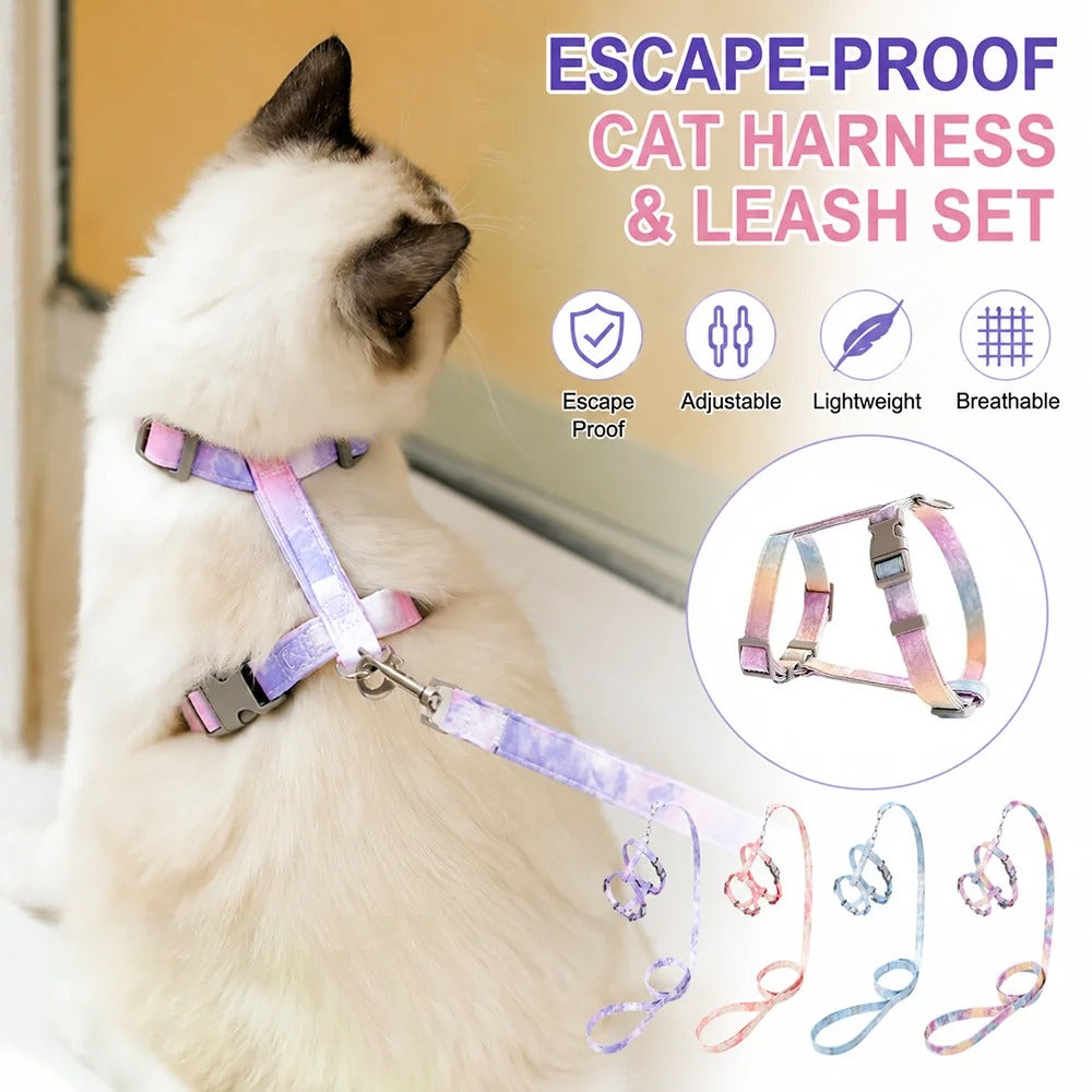 Escape-Proof Cat Harness with Leash Set-Kitten Walking Vest for Small Cats Adjustable Breathable