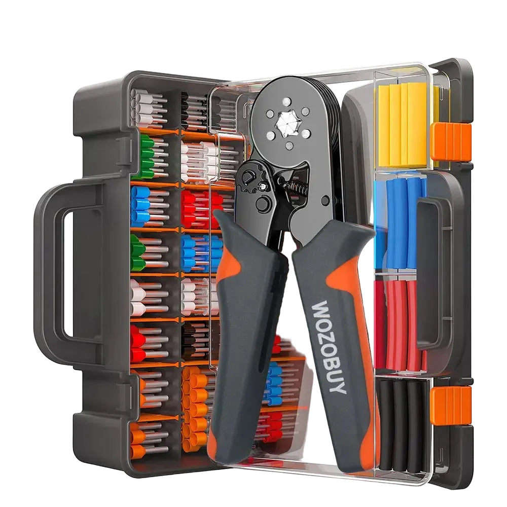 self-Adjusting Ratchet Ferrule Crimping Tool Kit for Electrical Wire Connectors