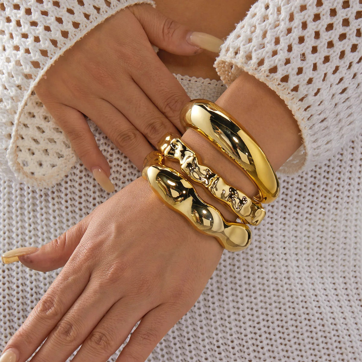 3PCS Chunky Acrylic Geometric Cuff Bracelets – Bold Open Bangles for Women