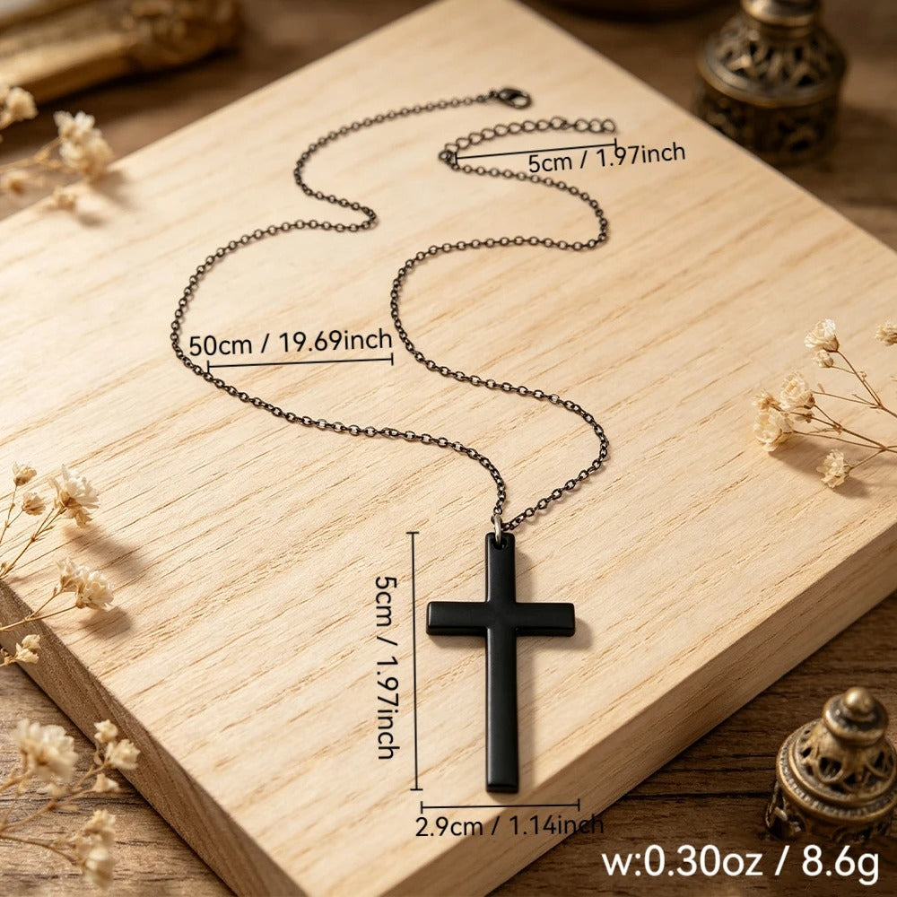 Matte Black Cross Necklace – Unisex Everyday Accessory