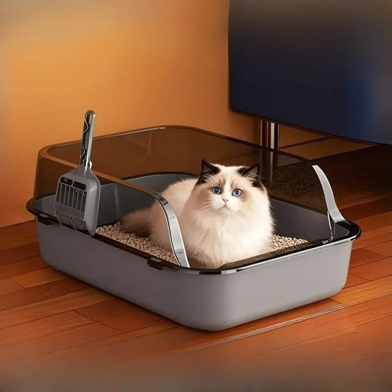 Semi-Enclosed Cat Litter Box Splashproof Kitten Toilet Tray Pet Cleaning