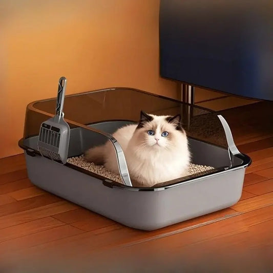 Semi-Enclosed Cat Litter Box Splashproof Kitten Toilet Tray Pet Cleaning