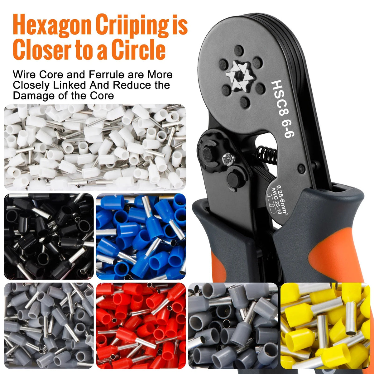 self-Adjusting Ratchet Ferrule Crimping Tool Kit for Electrical Wire Connectors