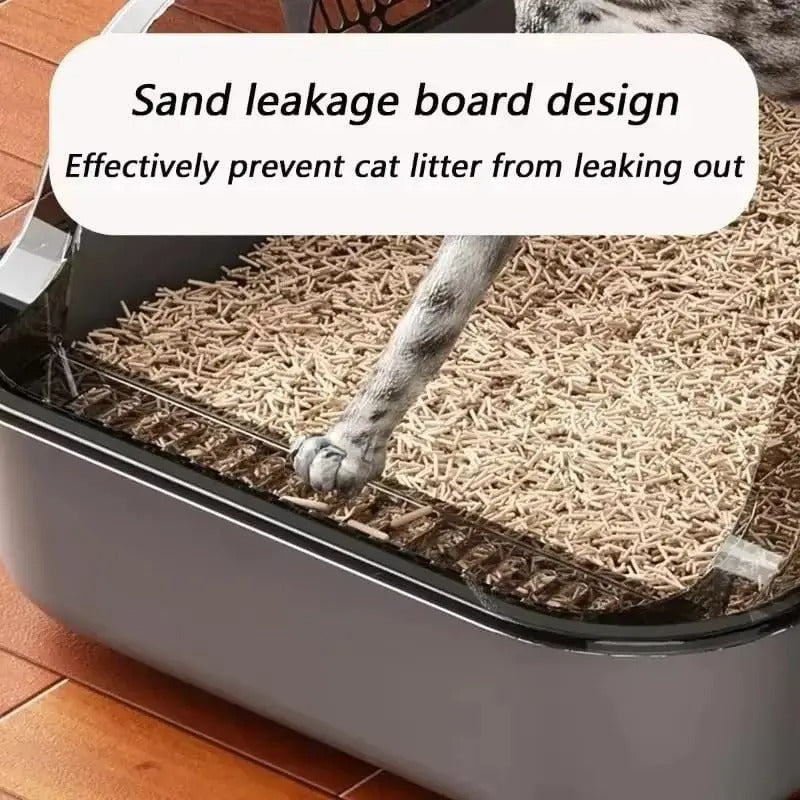 Semi-Enclosed Cat Litter Box Splashproof Kitten Toilet Tray Pet Cleaning