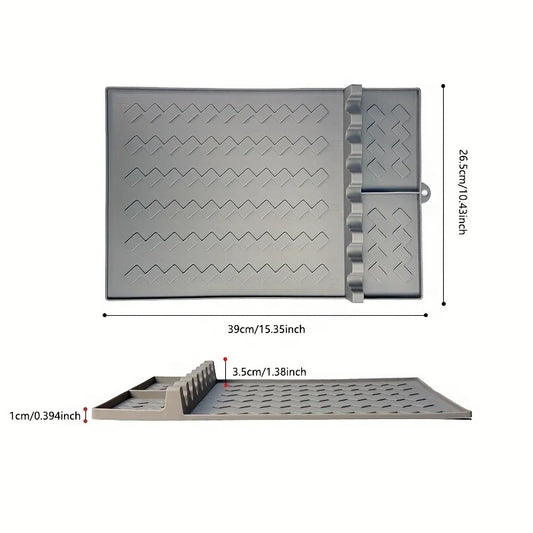 Silicone BBQ Mat with Drip Tray – Heat-Resistant Grill Side Burner & Utensil Holder.