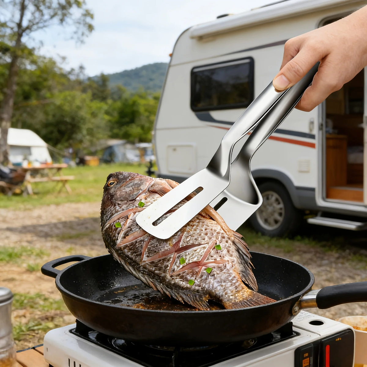 Stainless Steel Steak Tongs – Multifunctional Cooking Clips for Meat, Fish & Pizza.