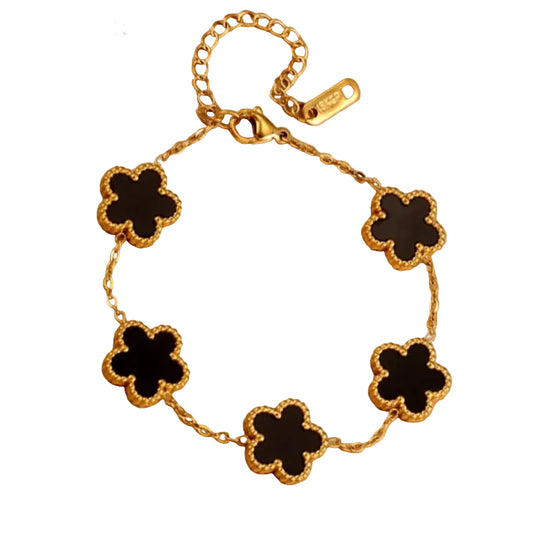 Lucky Clover Double-Sided Flower Bracelet – Gold-Plated Stainless Steel