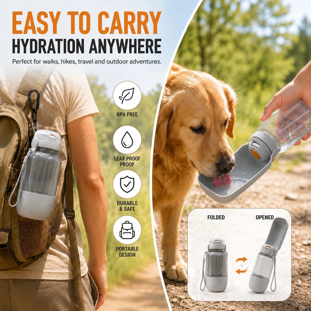 Portable Dog Water Bottle – Leakproof Travel Water Dispenser
