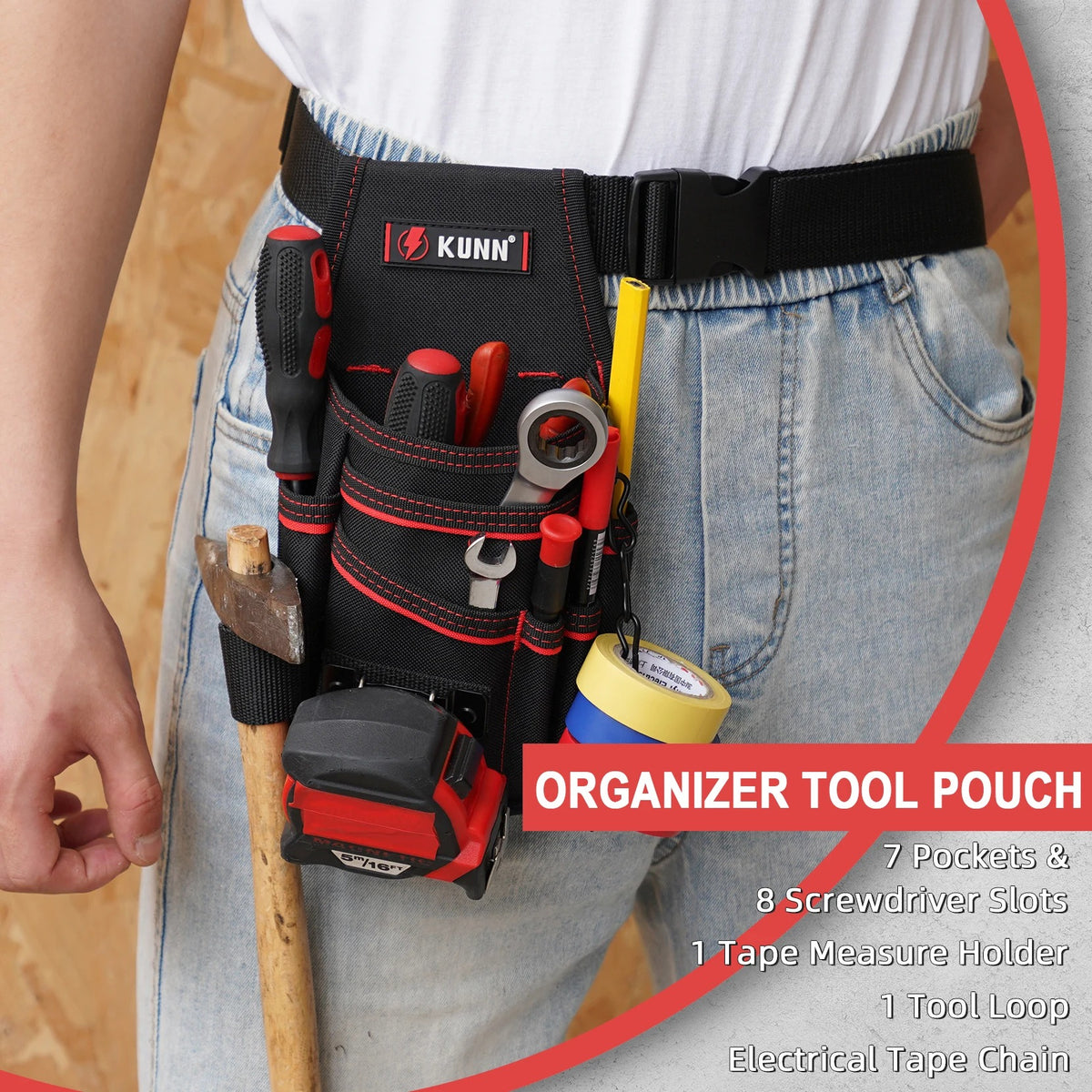 Electrician Tool Pouch with Belt Clip – 7-Pocket Heavy-Duty Tool Organizer