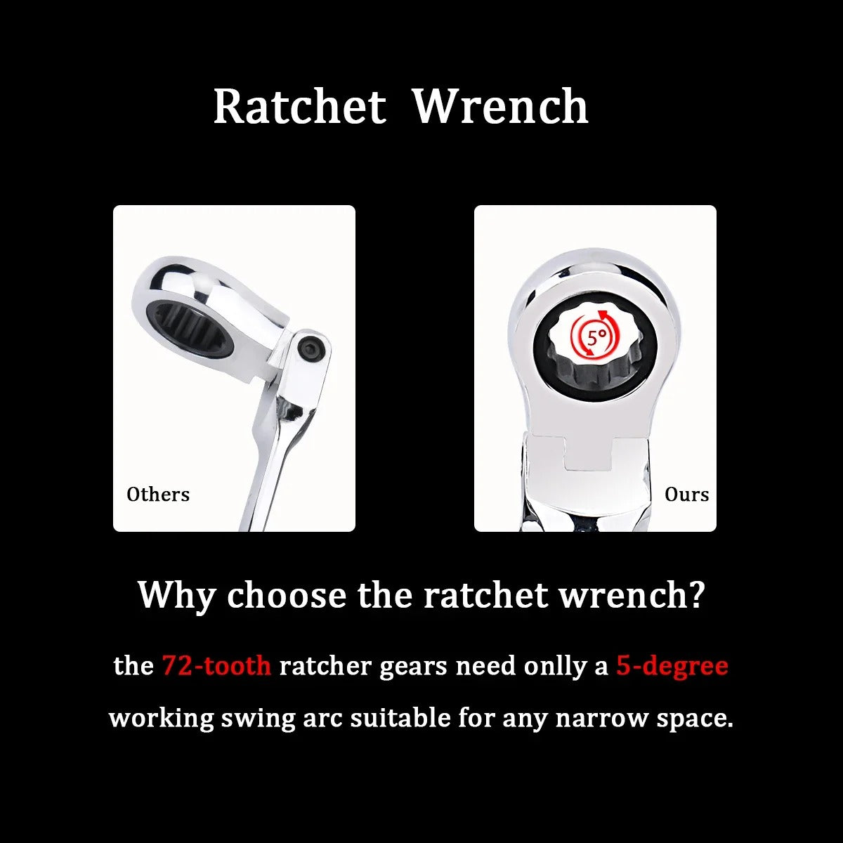 72-Tooth Flexible Head Ratchet Wrench – 6–27mm Auto & Home Repair Tool.