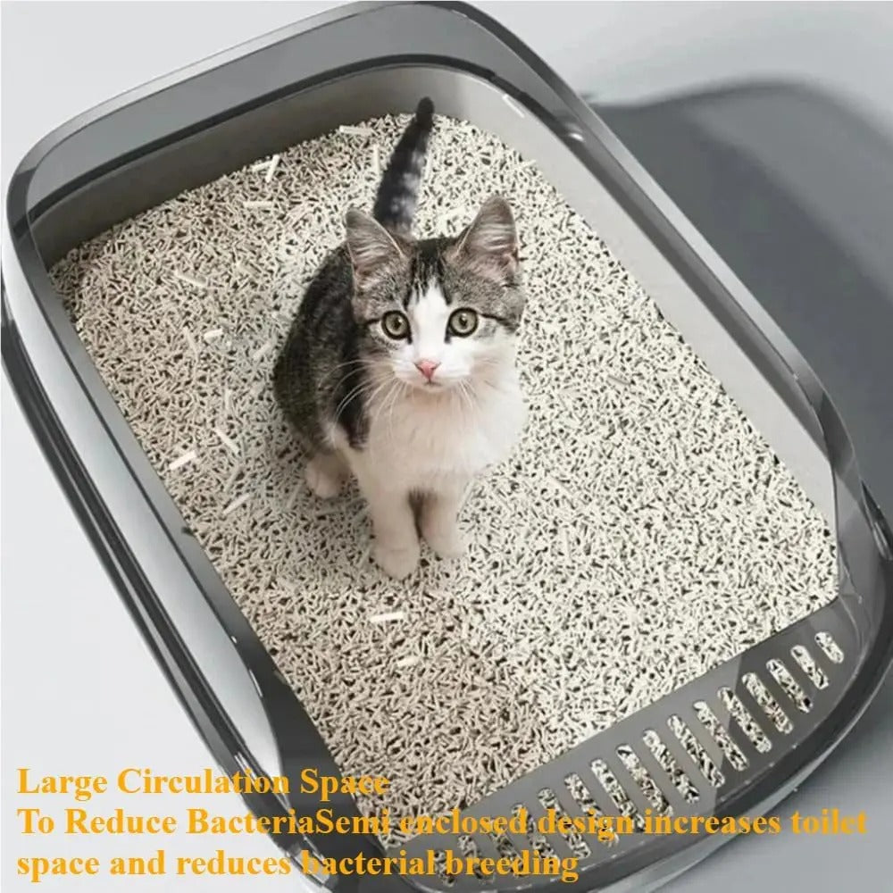 Semi-Enclosed Cat Litter Box Splashproof Kitten Toilet Tray Pet Cleaning