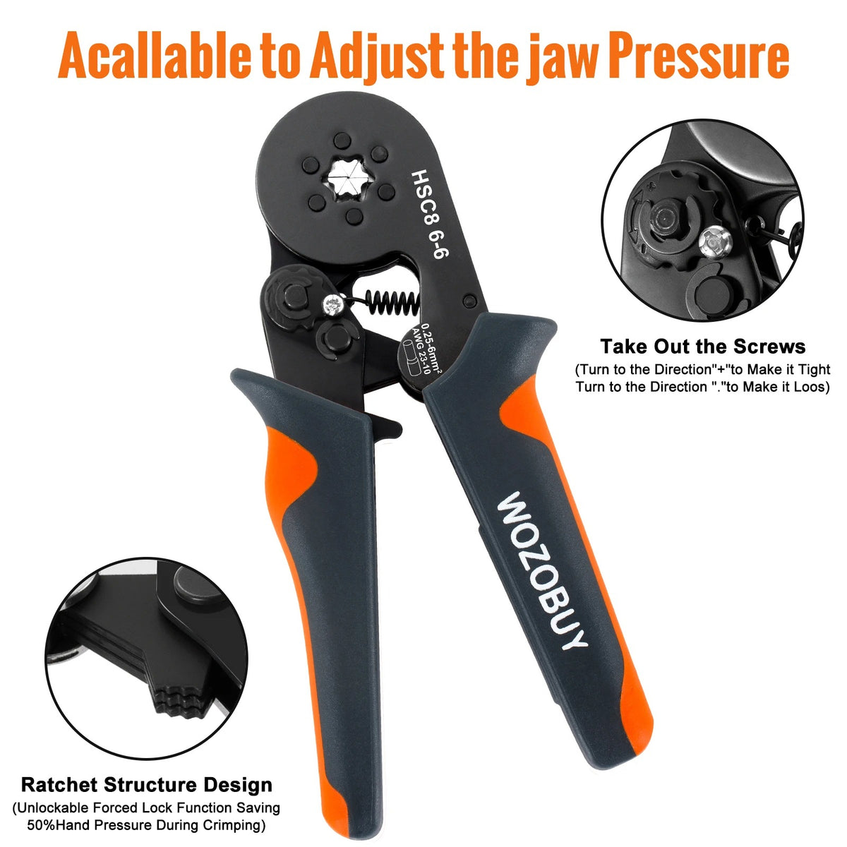 self-Adjusting Ratchet Ferrule Crimping Tool Kit for Electrical Wire Connectors