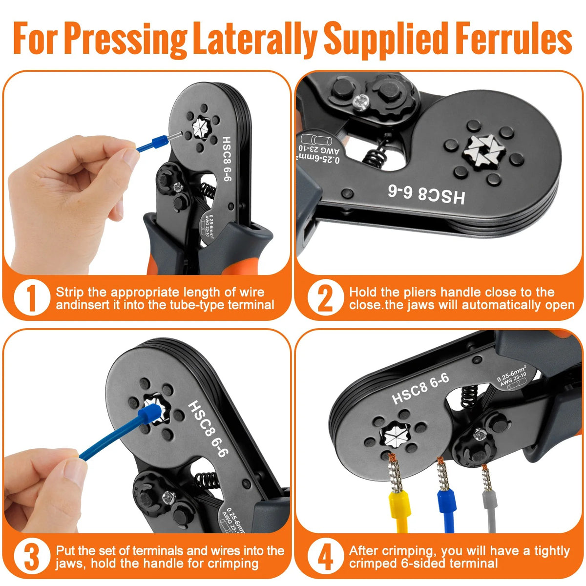 self-Adjusting Ratchet Ferrule Crimping Tool Kit for Electrical Wire Connectors