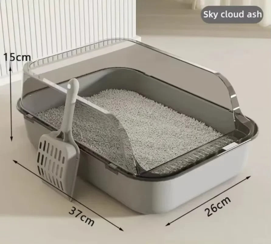 Semi-Enclosed Cat Litter Box Splashproof Kitten Toilet Tray Pet Cleaning