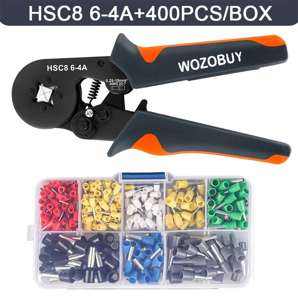 self-Adjusting Ratchet Ferrule Crimping Tool Kit for Electrical Wire Connectors